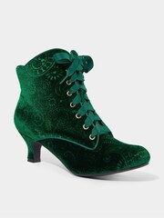 Joe Browns Green Paisley Embossed Velvet Ankle Boots with Ribbon Laces - Image 2 of 4