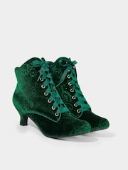 Joe Browns Green Paisley Embossed Velvet Ankle Boots with Ribbon Laces - Image 3 of 4