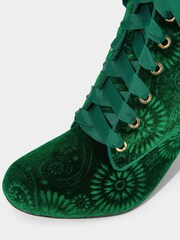 Joe Browns Green Paisley Embossed Velvet Ankle Boots with Ribbon Laces - Image 4 of 4