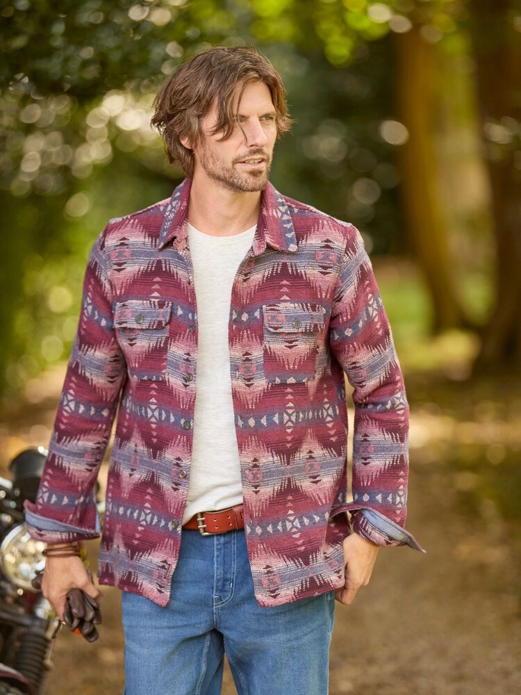 Joe Browns Red Colourful Aztec Print Long Sleeve 100% Cotton Shirt - Image 1 of 7