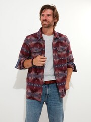 Joe Browns Red Colourful Aztec Print Long Sleeve 100% Cotton Shirt - Image 2 of 7