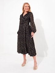Joe Browns Black Festive Star Print Wrap Front Midi Dress - Image 4 of 7