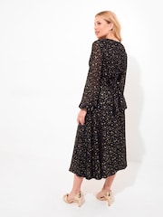Joe Browns Black Festive Star Print Wrap Front Midi Dress - Image 5 of 7