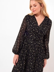 Joe Browns Black Festive Star Print Wrap Front Midi Dress - Image 6 of 7