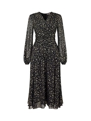 Joe Browns Black Festive Star Print Wrap Front Midi Dress - Image 7 of 7