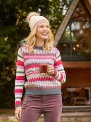 Joe Browns Pink Contrast Striped Sleeve Colourblocked Fairisle Pattern Jumper - Image 1 of 7