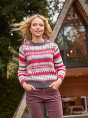 Joe Browns Pink Contrast Striped Sleeve Colourblocked Fairisle Pattern Jumper - Image 2 of 7