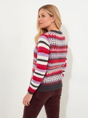 Joe Browns Pink Contrast Striped Sleeve Colourblocked Fairisle Pattern Jumper - Image 5 of 7