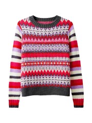 Joe Browns Pink Contrast Striped Sleeve Colourblocked Fairisle Pattern Jumper - Image 7 of 7
