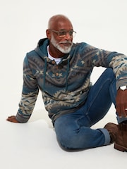 Joe Browns Blue Unique Artisan Printed Button Up Woven 100% Cotton Hoodie - Image 1 of 5