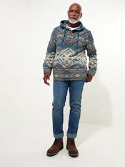 Joe Browns Blue Unique Artisan Printed Button Up Woven 100% Cotton Hoodie - Image 2 of 5