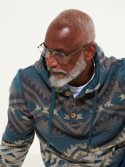 Joe Browns Blue Unique Artisan Printed Button Up Woven 100% Cotton Hoodie - Image 3 of 5