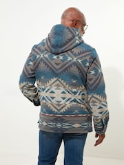 Joe Browns Blue Unique Artisan Printed Button Up Woven 100% Cotton Hoodie - Image 4 of 5