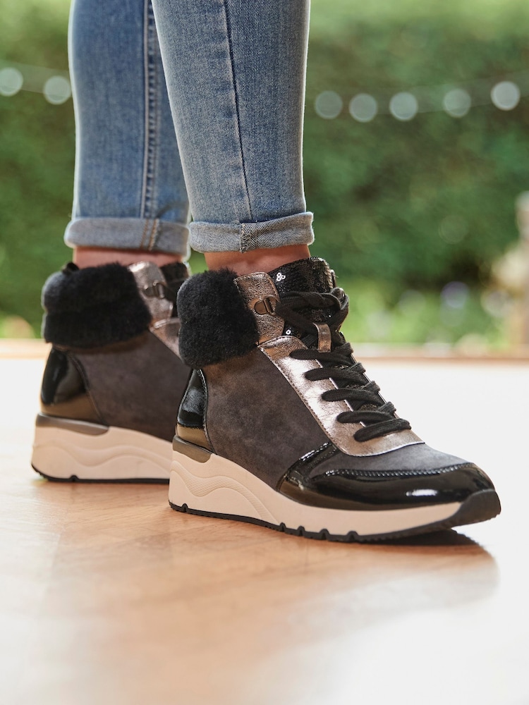 Joe Browns Grey Cosy Faux Fur Trim Trainer Boots - Image 1 of 8 Joe Browns Grey Cosy Faux Fur Trim Trainer Boots - Image 1 of 8