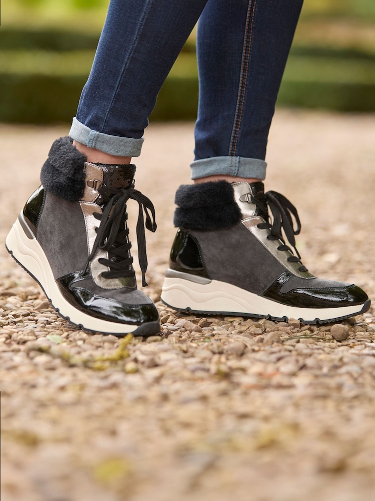 Joe Browns Grey Cosy Faux Fur Trim Trainer Boots - Image 2 of 8