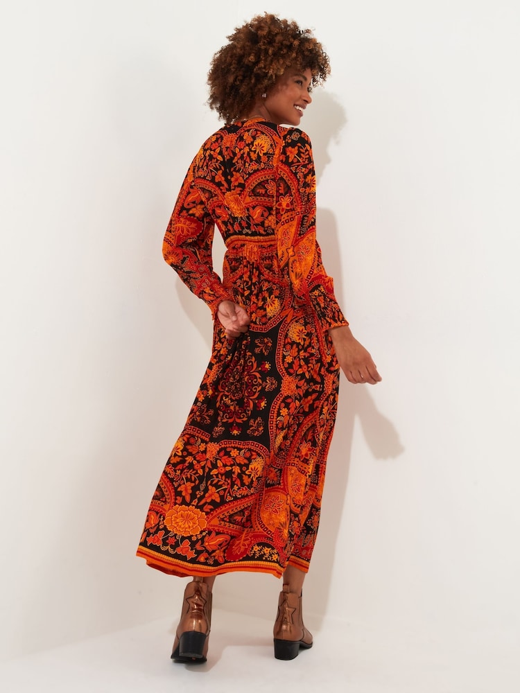 Joe Browns Dark Orange Petite Boho Button-Through Tassel Tie Maxi Dress - Image 2 of 5