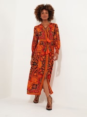 Joe Browns Dark Orange Petite Boho Button-Through Tassel Tie Maxi Dress - Image 3 of 5