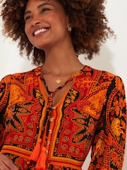 Joe Browns Dark Orange Petite Boho Button-Through Tassel Tie Maxi Dress - Image 4 of 5