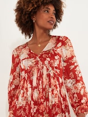 Joe Browns Orange Fiery Floral Tiered Hem Plissé V-Neck Tunic Mini Dress - Image 5 of 7