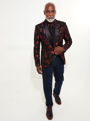 Joe Browns Black Poinsettia Print Shawl Collar Blazer with Satin Trims - Image 2 of 5