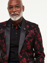 Joe Browns Black Poinsettia Print Shawl Collar Blazer with Satin Trims - Image 3 of 5