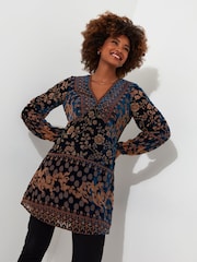 Joe Browns Green Flattering Plunge V-Neck Devoré Mini Dress - Image 1 of 5