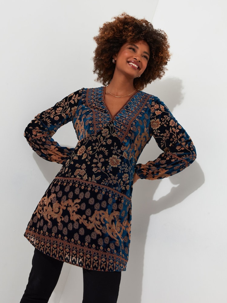 Joe Browns Green Flattering Plunge V-Neck Devoré Mini Dress - Image 1 of 5