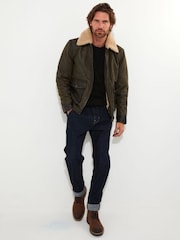 Joe Browns Brown Real Sheepskin Borg Collared Aviator Leather Jacket - Image 3 of 7