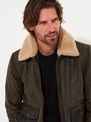 Joe Browns Brown Real Sheepskin Borg Collared Aviator Leather Jacket - Image 6 of 7