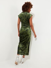 Joe Browns Green Flattering Ruched Cowl Neck Flocked Velour Bodycon Midi Dress - Image 3 of 5