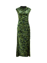 Joe Browns Green Flattering Ruched Cowl Neck Flocked Velour Bodycon Midi Dress - Image 5 of 5