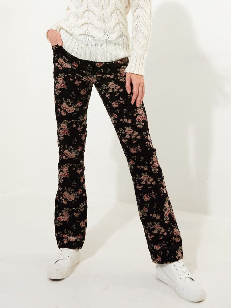 Joe Browns Black Floral Print Bootcut Moleskin Trousers - Image 1 of 6