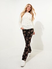 Joe Browns Black Floral Print Bootcut Moleskin Trousers - Image 2 of 6