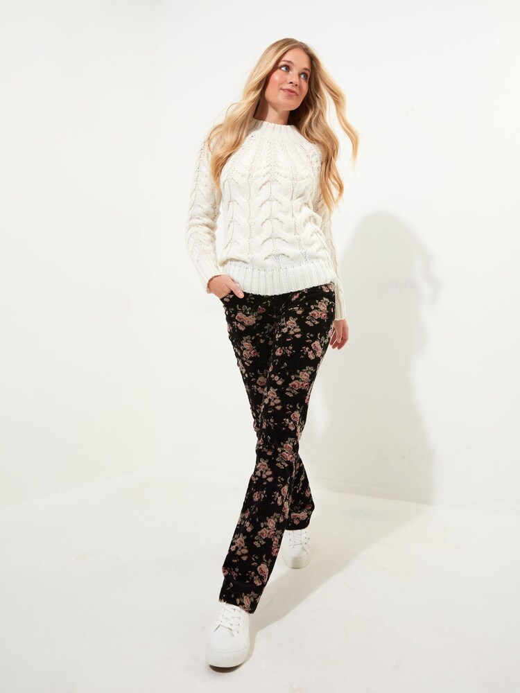Joe Browns Black Floral Print Bootcut Moleskin Trousers - Image 2 of 6
