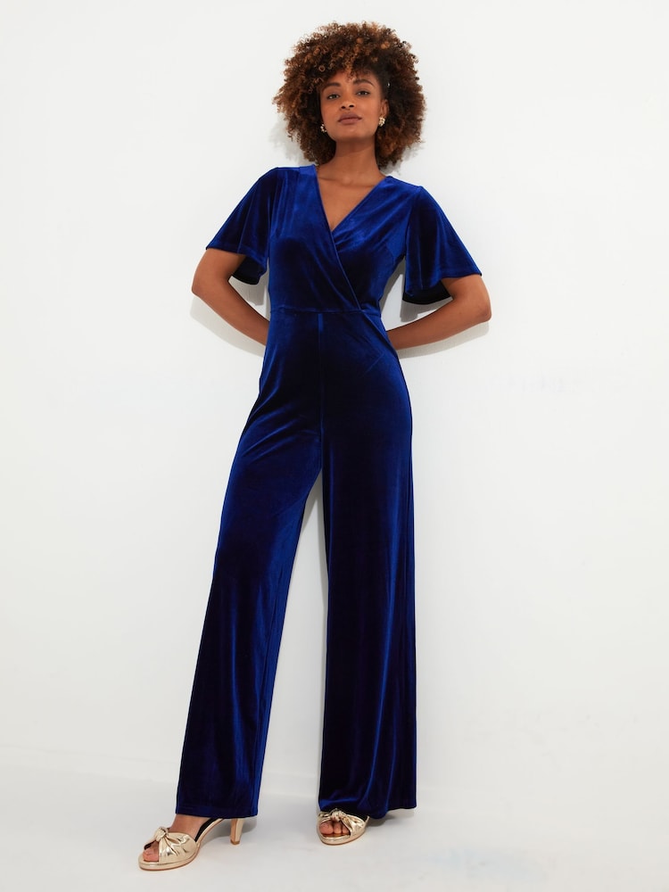 Joe Browns Black Velour Flutter Sleeve Mock Wrap Wide Leg Jumpsuit - Image 1 of 5 Joe Browns Black Velour Flutter Sleeve Mock Wrap Wide Leg Jumpsuit - Image 1 of 5