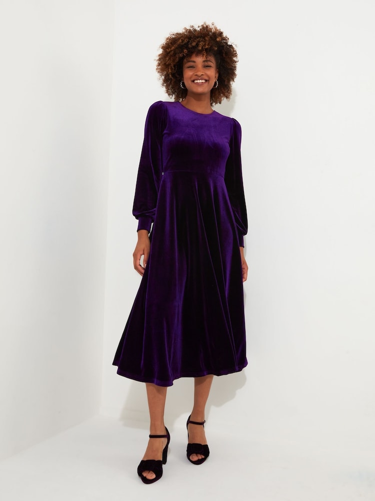 Joe Browns Purple Velour Long-Sleeved Midi Dress - Image 1 of 5