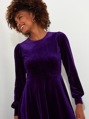 Joe Browns Purple Velour Long-Sleeved Midi Dress - Image 4 of 5