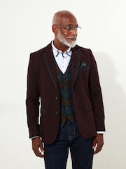 Joe Browns Red Regular Fit Tartan Trim Suit Jacket Blazer - Image 3 of 6
