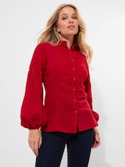 Joe Browns Red Frilly Neck Broderie Embroidered Long Sleeve Blouse - Image 1 of 5