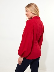Joe Browns Red Frilly Neck Broderie Embroidered Long Sleeve Blouse - Image 2 of 5