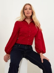 Joe Browns Red Frilly Neck Broderie Embroidered Long Sleeve Blouse - Image 3 of 5