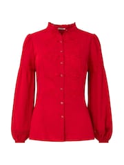 Joe Browns Red Frilly Neck Broderie Embroidered Long Sleeve Blouse - Image 5 of 5