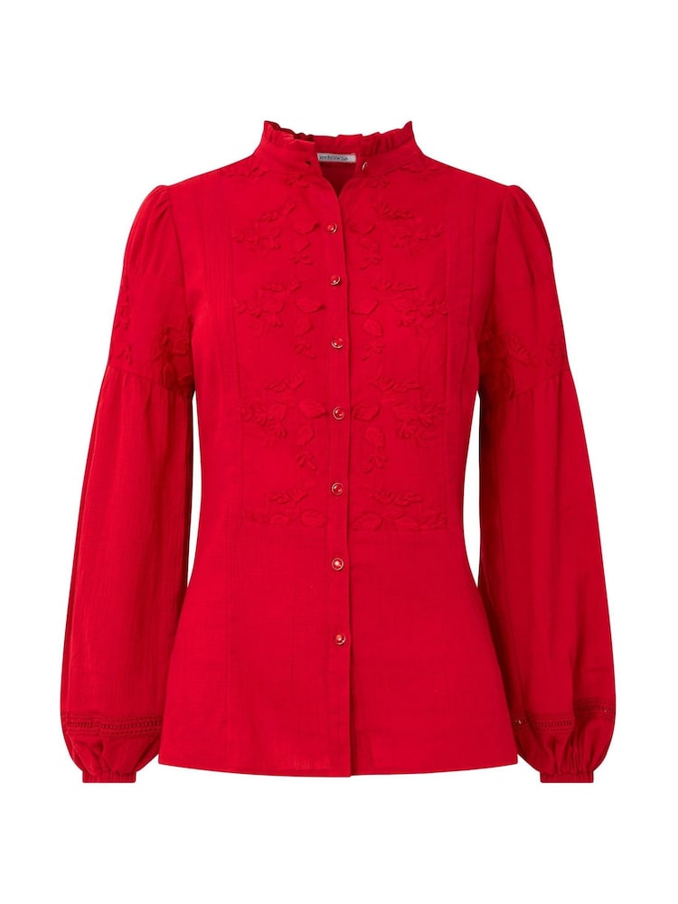 Joe Browns Red Frilly Neck Broderie Embroidered Long Sleeve Blouse - Image 5 of 5