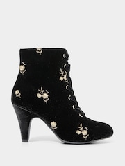 Joe Browns Gold Floral Print Embroidered Velvet Ankle Boots with Ribbon Laces - Image 4 of 7