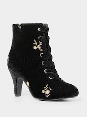 Joe Browns Gold Floral Print Embroidered Velvet Ankle Boots with Ribbon Laces - Image 5 of 7