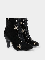 Joe Browns Gold Floral Print Embroidered Velvet Ankle Boots with Ribbon Laces - Image 6 of 7