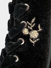 Joe Browns Gold Floral Print Embroidered Velvet Ankle Boots with Ribbon Laces - Image 7 of 7