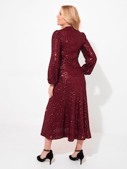 Joe Browns Red Full Sequin High Neck Long-Sleeved Midi Dress - Image 5 of 8