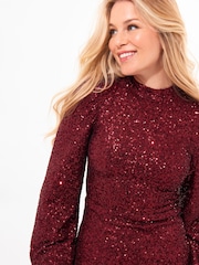Joe Browns Red Full Sequin High Neck Long-Sleeved Midi Dress - Image 7 of 8