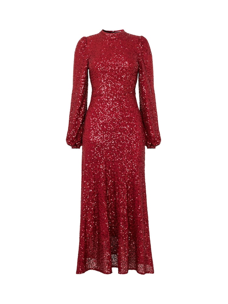Joe Browns Red Full Sequin High Neck Long-Sleeved Midi Dress - Image 8 of 8